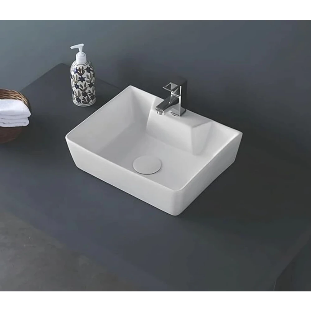 FOXX 2 in 1 Premium White Ceramic Wash Basin(White Gloss) (16x12x5) (16x12x5)(High Goss White) Table Top Basin (White)