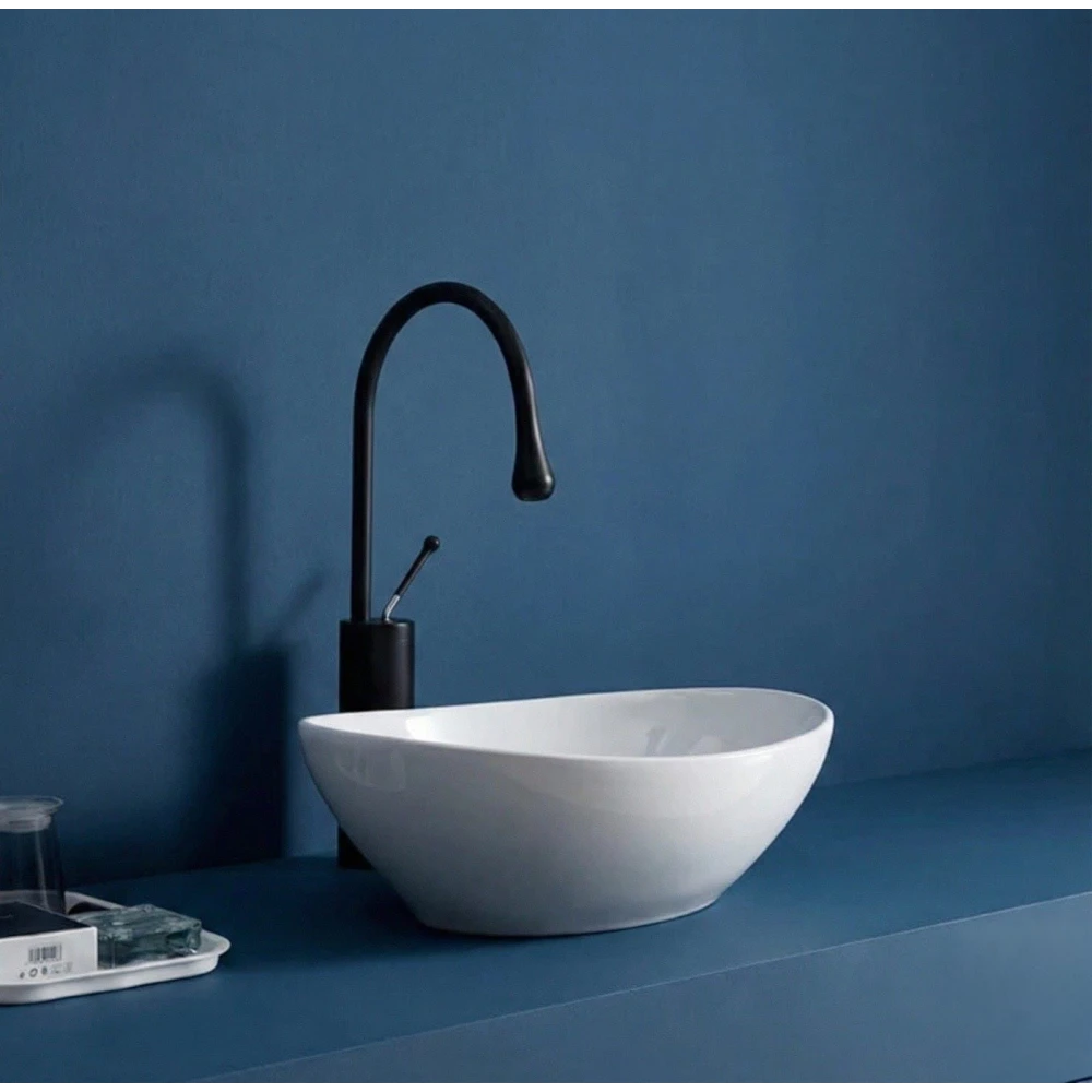 FOXX Ceramic Premium High Gloss White Wash basin for Bathroom, Hotels (17x13x5) (High Gloss- White Caramic Bowl Shape) Counter Top (White)