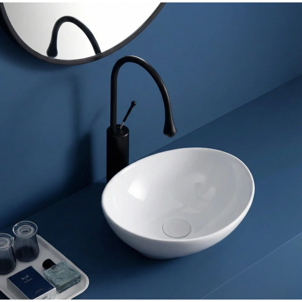 FOXX Ceramic Premium High Gloss White Wash basin for Bathroom, Hotels (17x13x5) (High Gloss- White Caramic Bowl Shape) Counter Top (White)