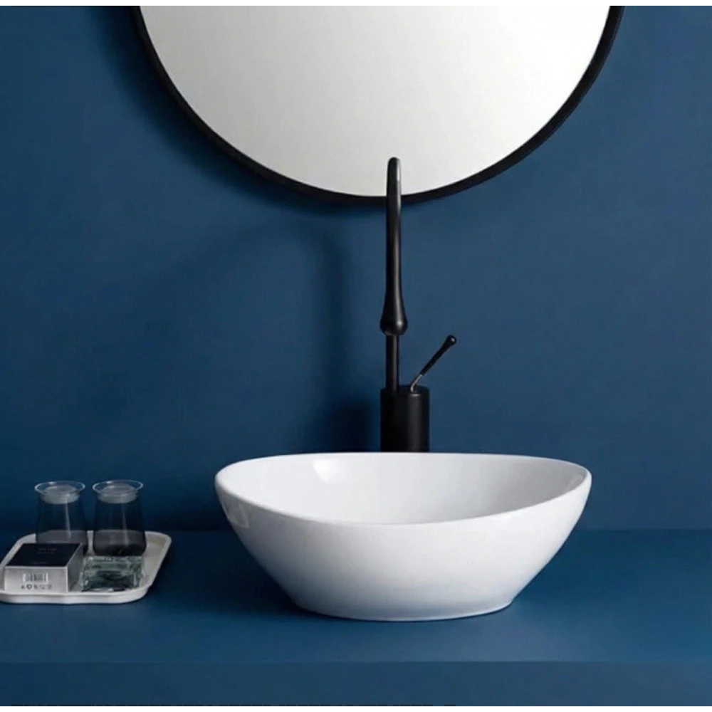 FOXX Ceramic Premium High Gloss White Wash basin for Bathroom, Hotels (17x13x5) (High Gloss- White Caramic Bowl Shape) Counter Top (White)