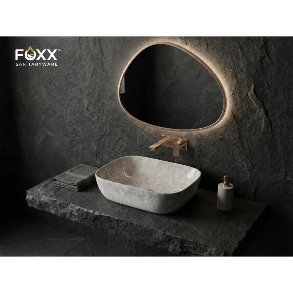 Foxx Sanitaryware Ceramic Premium Designer Wash basin for Home, Hotels (18x13x5)(M-13 New) (18x13x5) (M-13-New) Table Top Basin (Italian Grey Marble Design)