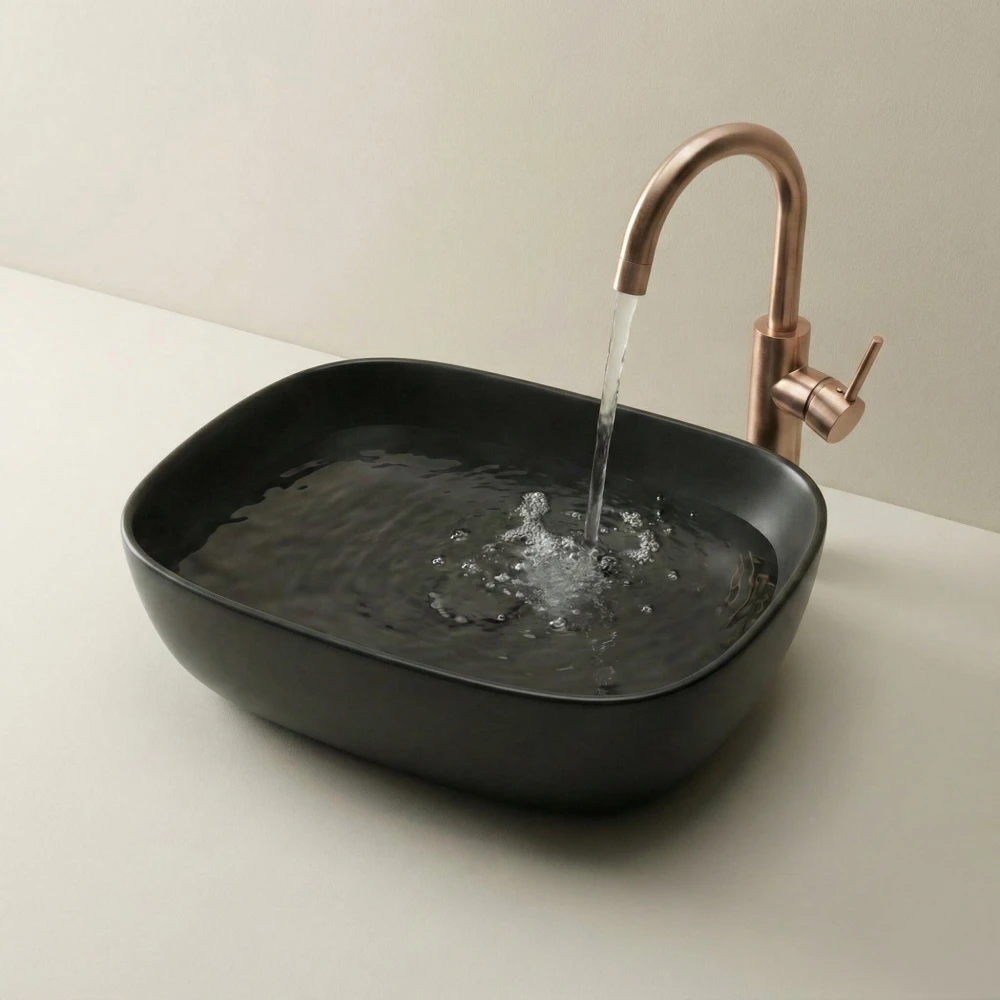 FOXX Ceramic Premium Black Matt Wash basin for Home, Hotels (18x13x5) (18x13x5) (Premium Black Matt) Table Top Basin (Black Matt)
