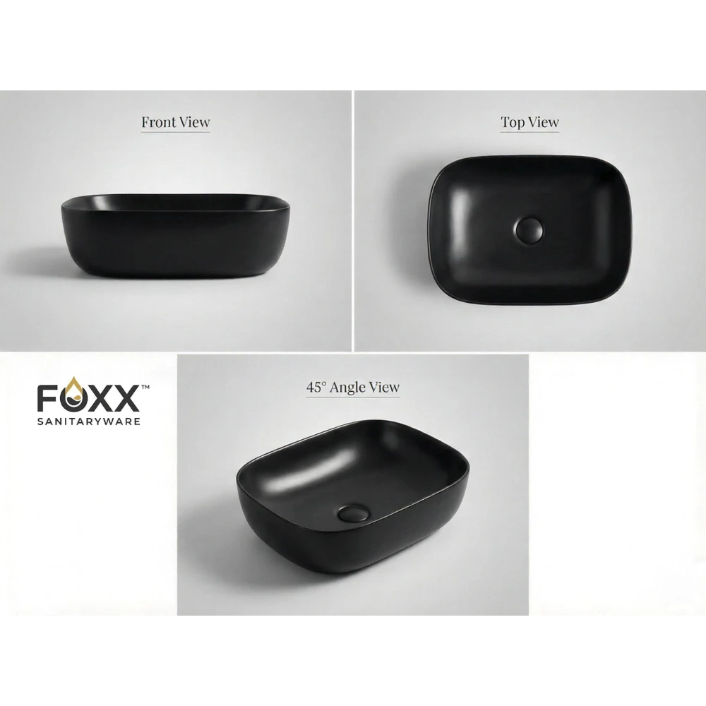 Foxx Sanitaryware Ceramic Premium Wash basin for Home, Hotels (18x13x5)(Black Matt) (18x13x5) Royal (Black Matt) Table Top Basin (Carbon Matte)