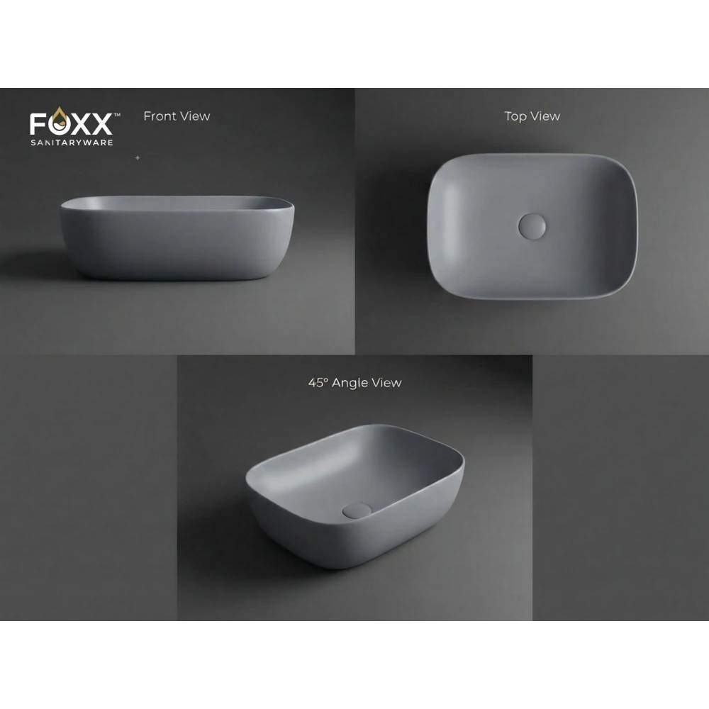 Foxx Sanitaryware Ceramic Premium Designer Wash basin for Home, Hotels (18x13x5)(M-34 New) (18x13x5) Royal (Grey) Table Top Basin (Plain Grey)