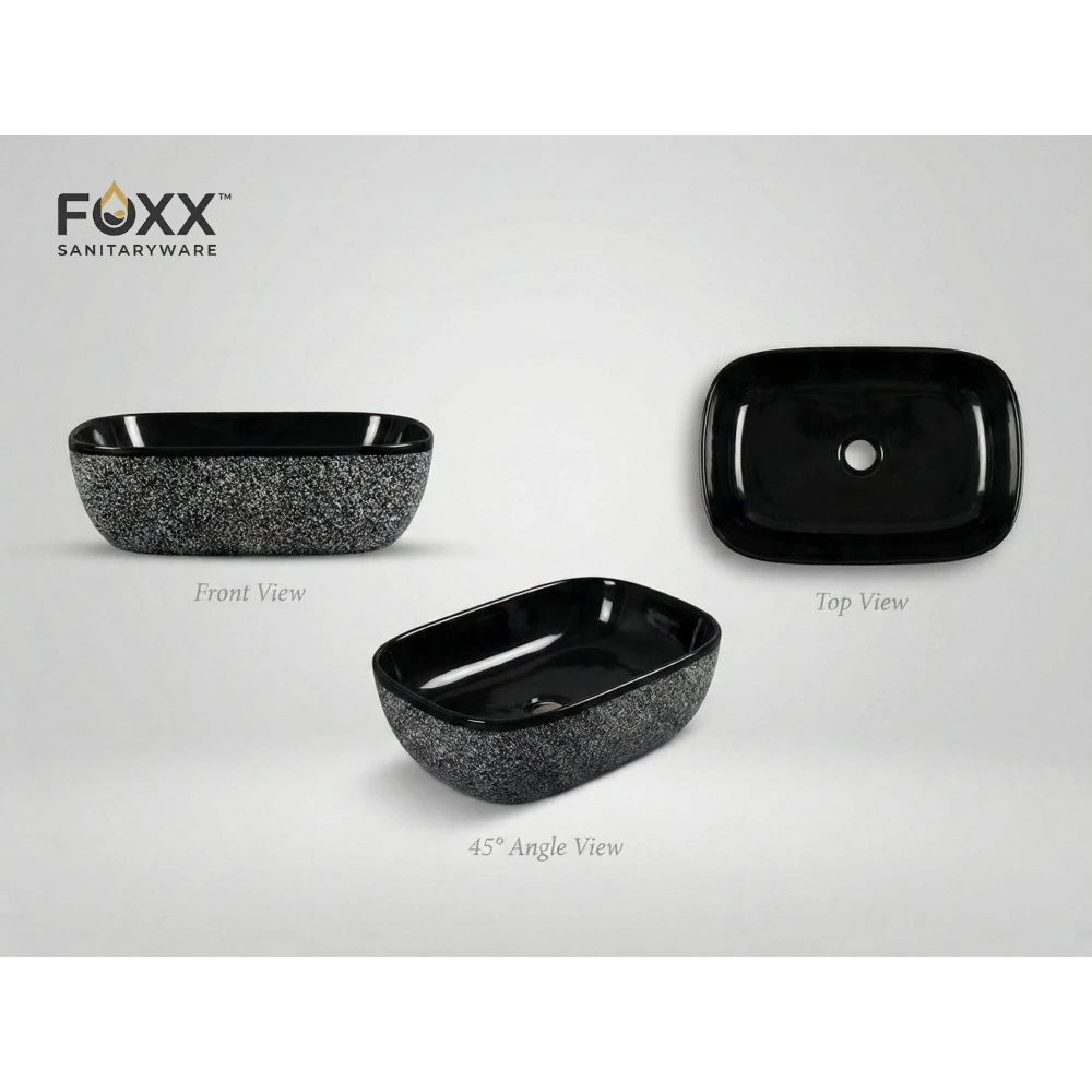 Foxx Sanitaryware Ceramic Premium Wash basin for Home, Hotels (18x13x5)(M-22) (18x13x5) Royal (M22) Table Top Basin (Midnight Granite)