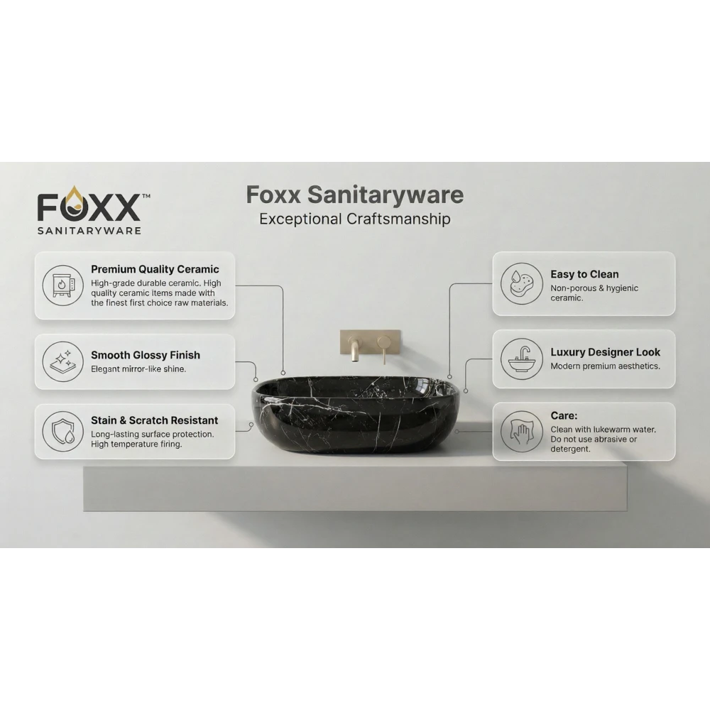 Foxx Sanitaryware (18x13x5) Royal (M22) Table Top Basin (Black Galaxy)