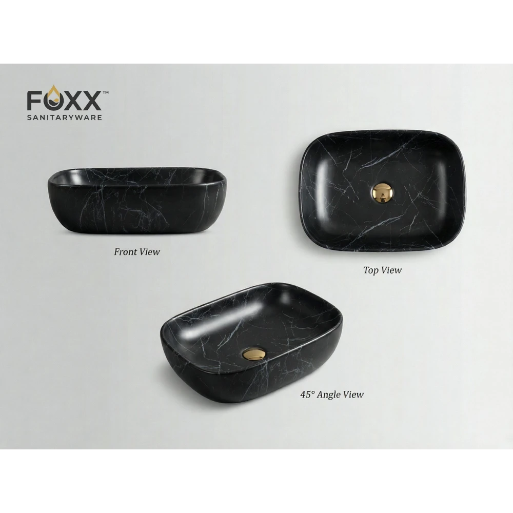 Foxx Sanitaryware Ceramic Premium Wash basin for Home, Hotels (18x13x5)(M-25 Matt) (18x13x5) Royal (M25 Matte) Table Top Basin (Black Galaxy Matte)
