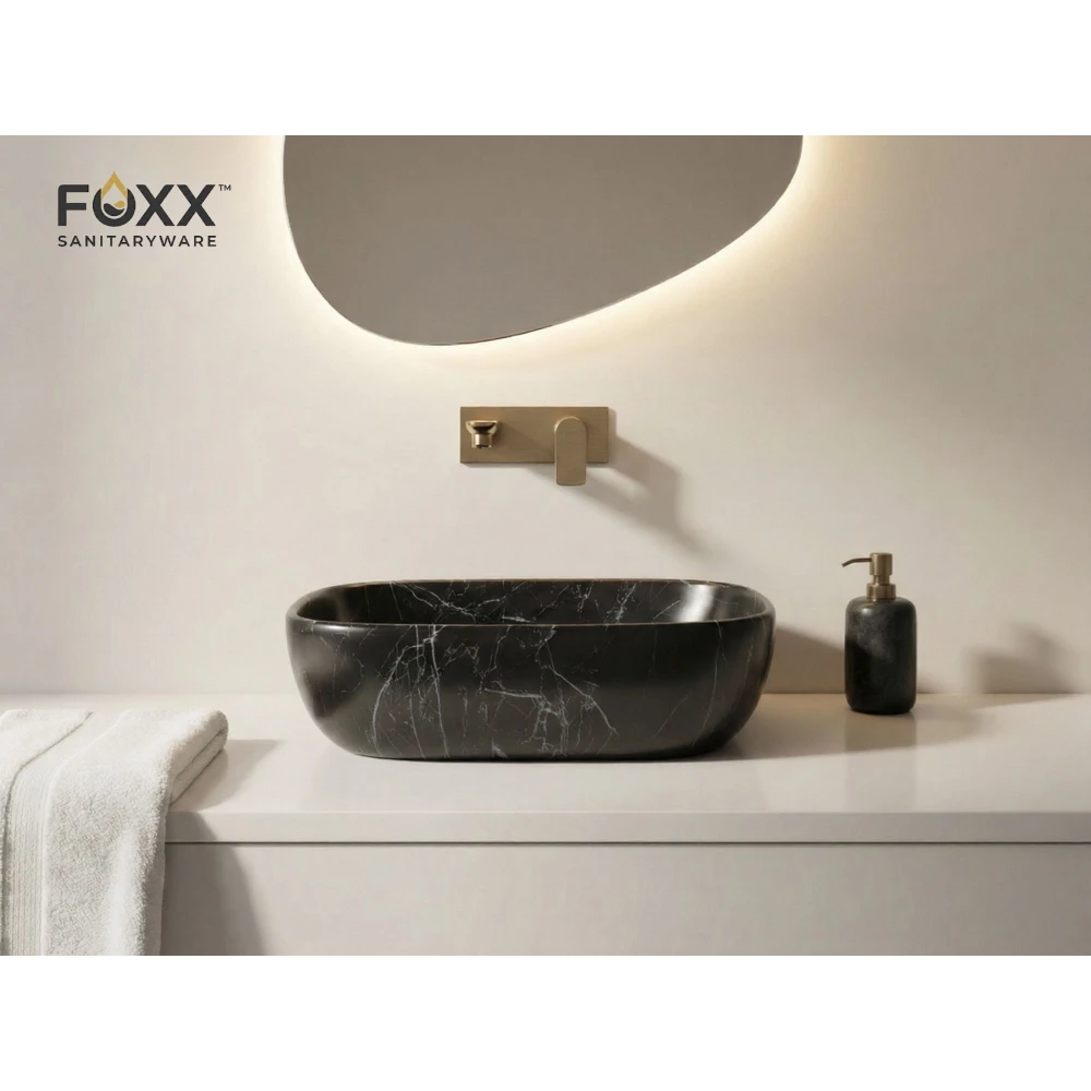 Foxx Sanitaryware Ceramic Premium Wash basin for Home, Hotels (18x13x5)(M-25 Matt) (18x13x5) Royal (M25 Matte) Table Top Basin (Black Galaxy Matte)
