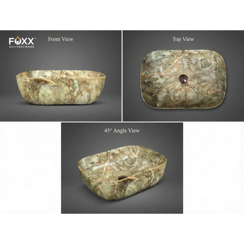 Foxx Sanitaryware Ceramic Premium Designer Wash basin for Home, Hotels (18x13x5)(M-43) (18x13x5) Royal (M43) Table Top Basin (Multicolor Marble Design)