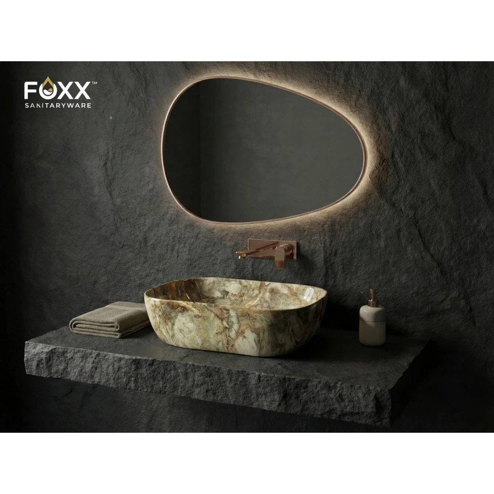 Foxx Sanitaryware Ceramic Premium Designer Wash basin for Home, Hotels (18x13x5)(M-43) (18x13x5) Royal (M43) Table Top Basin (Multicolor Marble Design)