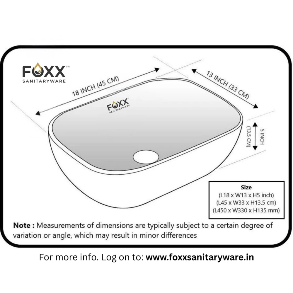 FOXX Ceramic Premium Wash basin for Home, Hotels (18x13x5)(M-34 New) (18x13x5) (White & Grey Marble Design) Top Mount (White & Grey Marble Design)