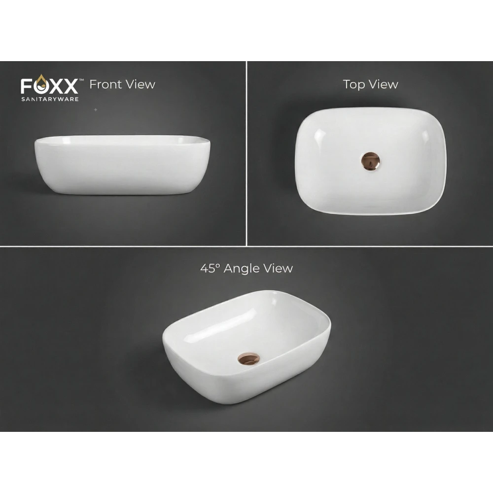 Foxx Sanitaryware Ceramic Premium Designer Wash basin for Home, Hotels (18x13x5)(Diamond White) (18x13x5) Royal (Plain White) Table Top Basin (Plain White)