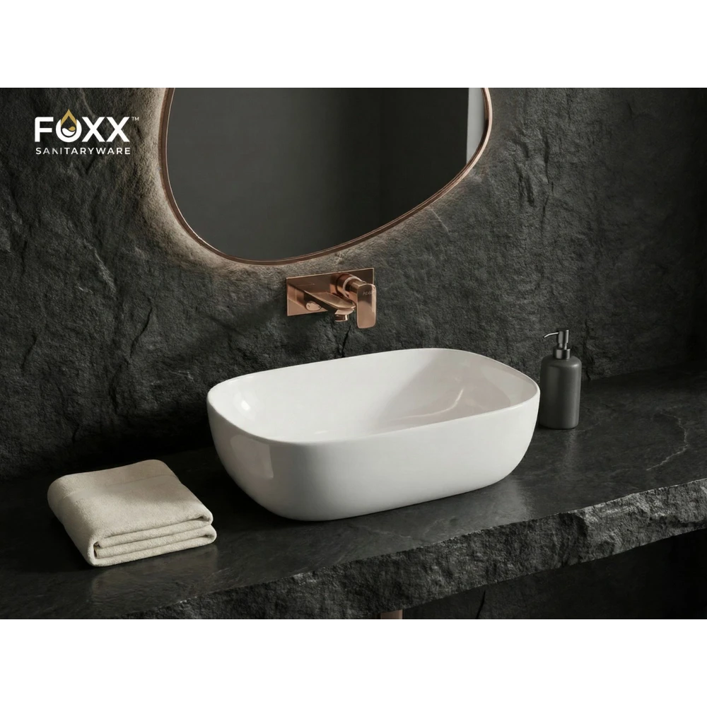 FOXX Premium White Ceramic Wash Basin(White) for Home and Hotels (18x13x5)(Gossy White) Table Top Basin (White)