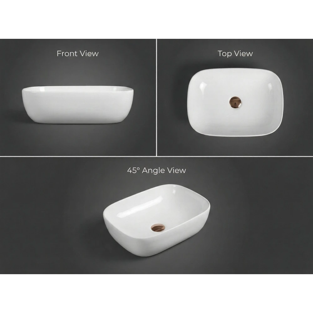 FOXX Premium White Ceramic Wash Basin(White) for Home and Hotels (18x13x5)(Gossy White) Table Top Basin (White)