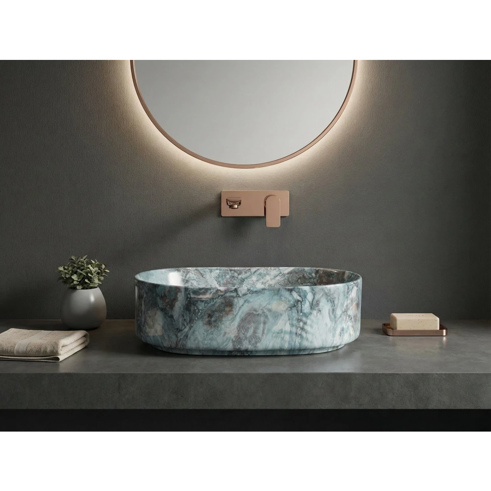 Foxx Sanitaryware Ceramic Premium Designer Wash basin for Home, Hotels (19x13x5)(M-16) (19x13x5) (M-16) Table Top Basin (Blue Marble Design)