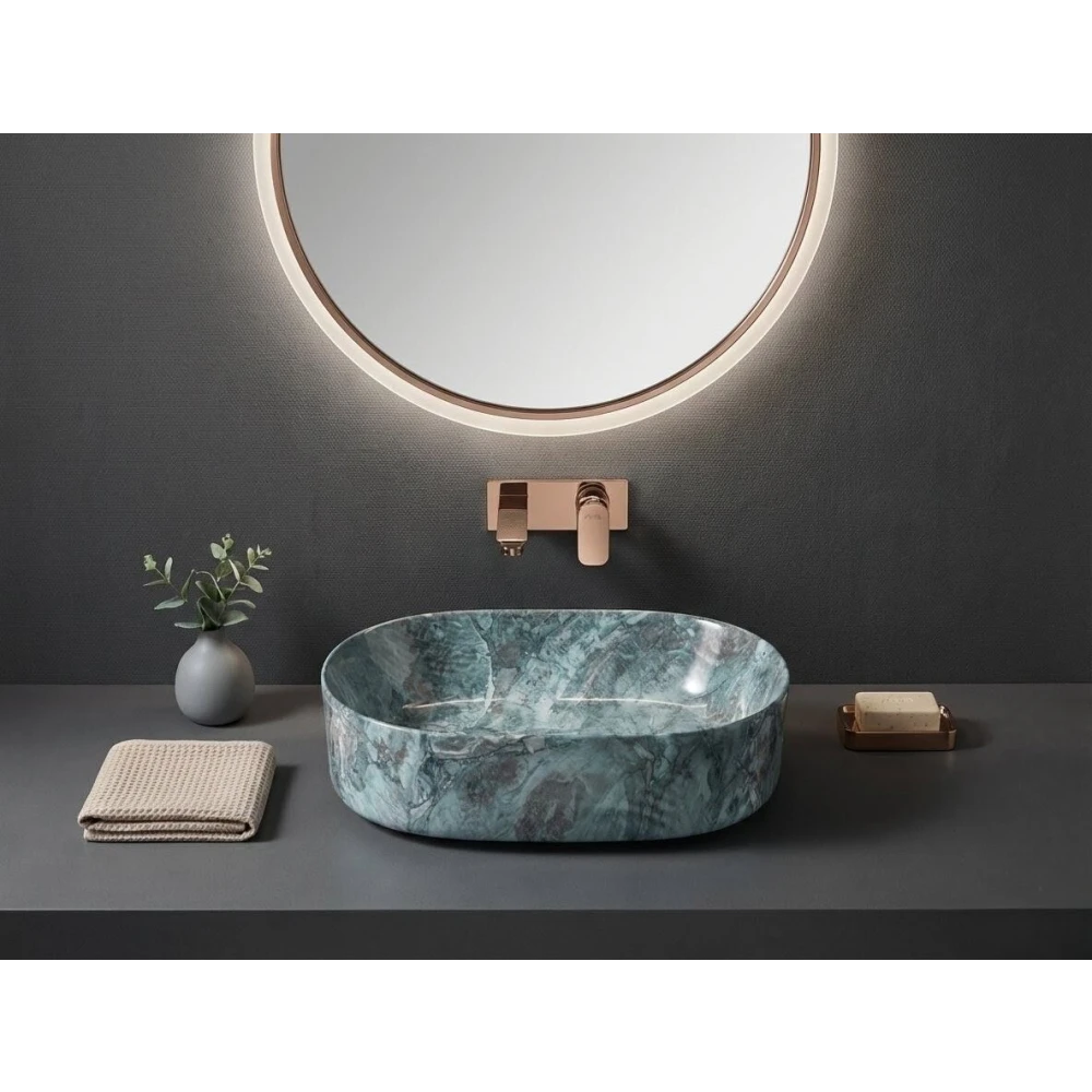 Foxx Sanitaryware Ceramic Premium Designer Wash basin for Home, Hotels (19x13x5)(M-16) (19x13x5) (M-16) Table Top Basin (Blue Marble Design)