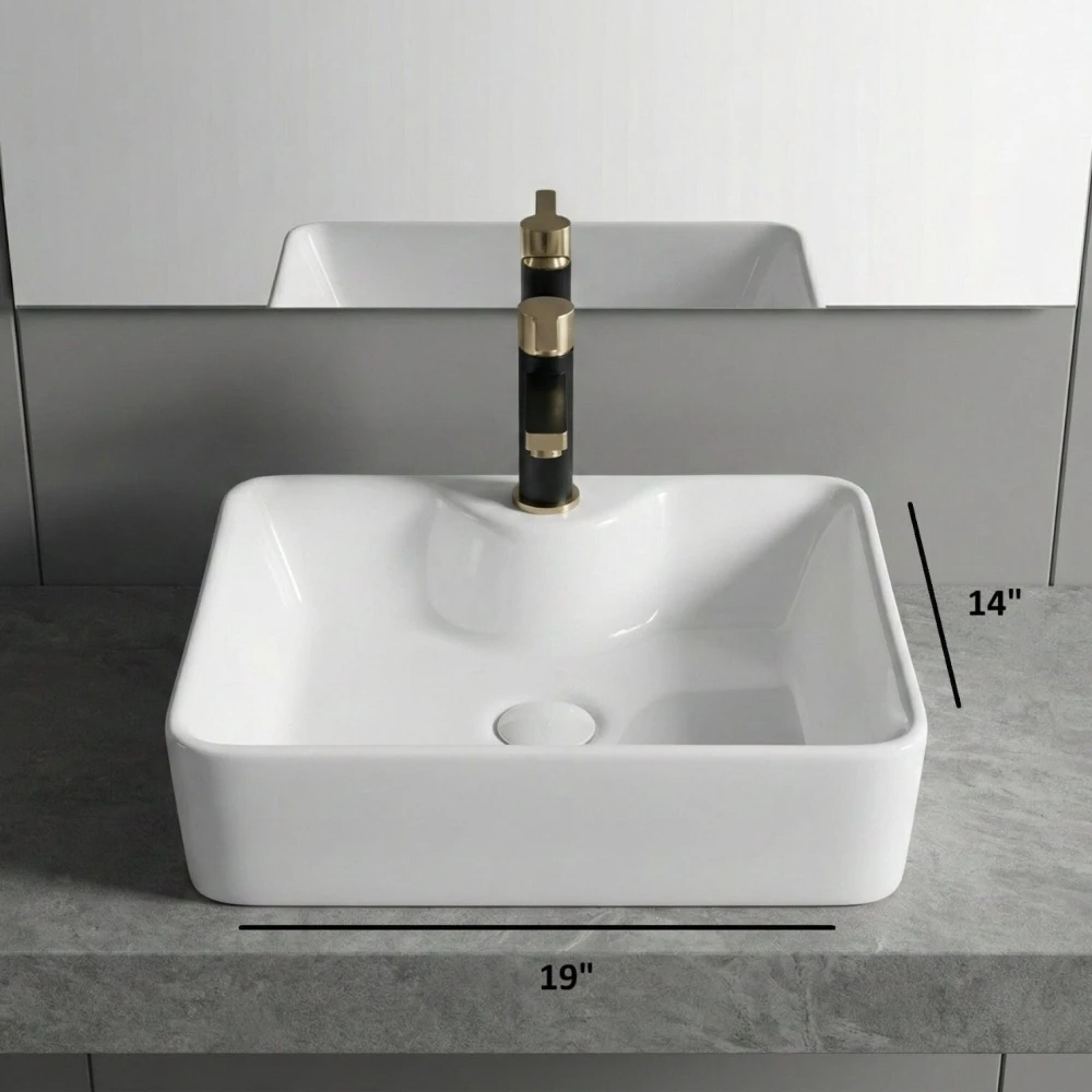 FOXX Premium Ceramic High Gloss White Wash Basin(White)(19x14) (19x14x5)(High Gloss White) Table Top Basin (White)
