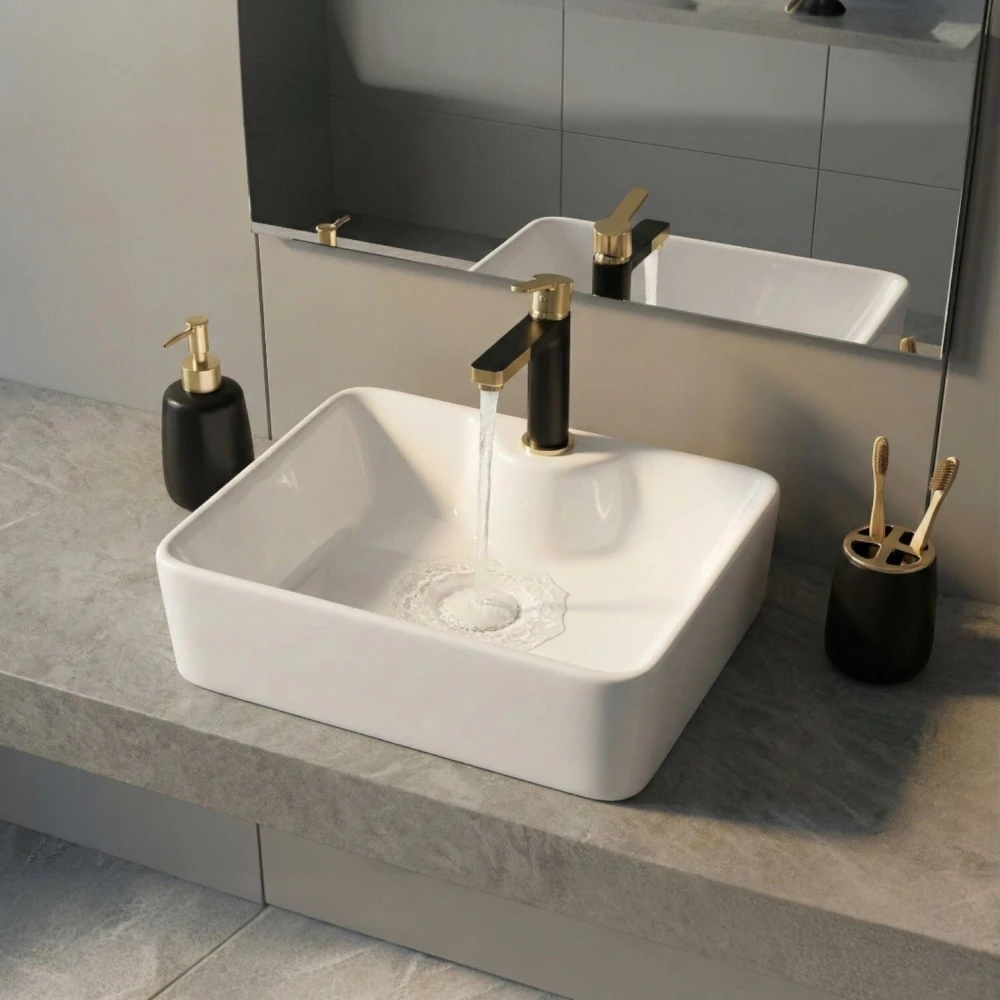FOXX Premium Ceramic High Gloss White Wash Basin(White)(19x14) (19x14x5)(High Gloss White) Table Top Basin (White)