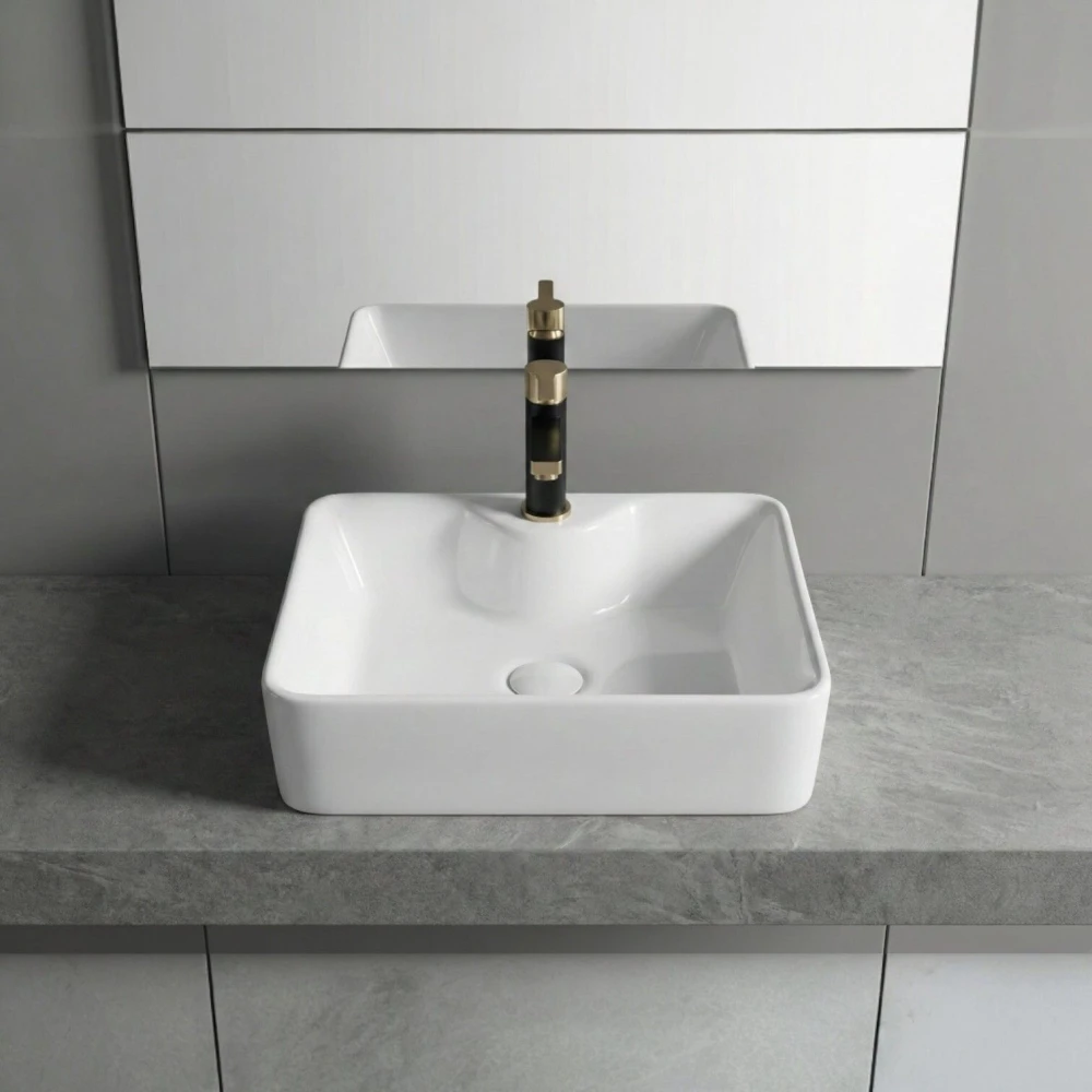 FOXX Premium Ceramic High Gloss White Wash Basin(White)(19x14) (19x14x5)(High Gloss White) Table Top Basin (White)