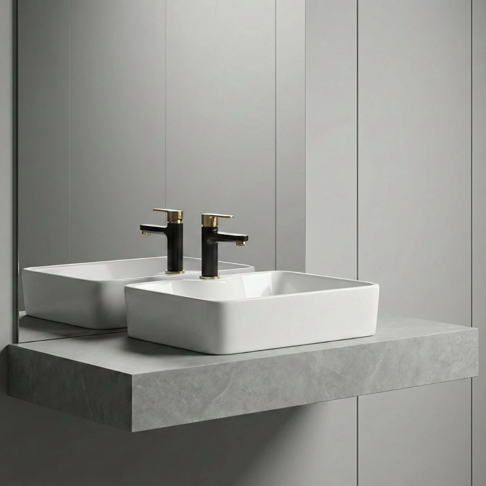 FOXX Premium Ceramic High Gloss White Wash Basin(White)(19x14) (19x14x5)(High Gloss White) Table Top Basin (White)