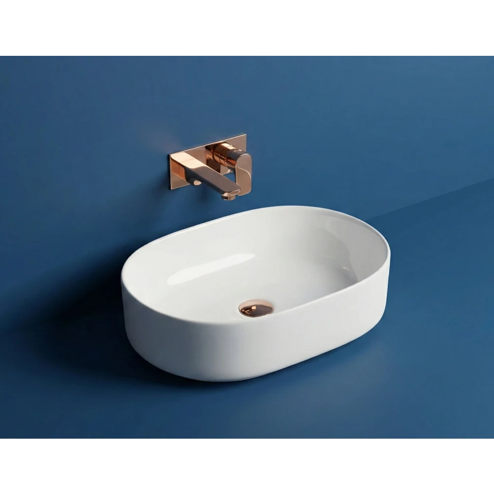 FOXX Ceramic Premium High Gloss White Wash basin for Bathroom, Hotels (19x13x5) (HR-Series) (Premium Plain White) Table Top Basin (White)