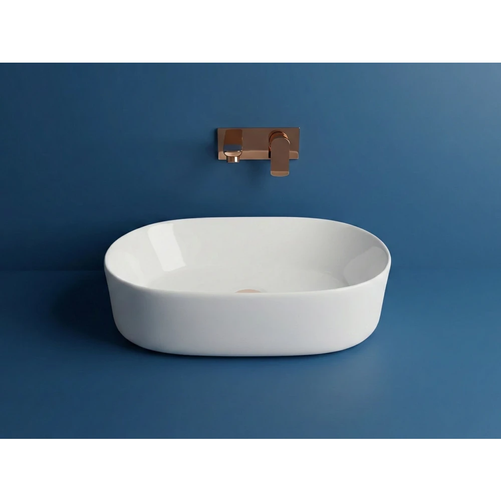 FOXX Ceramic Premium High Gloss White Wash basin for Bathroom, Hotels (19x13x5) (HR-Series) (Premium Plain White) Table Top Basin (White)