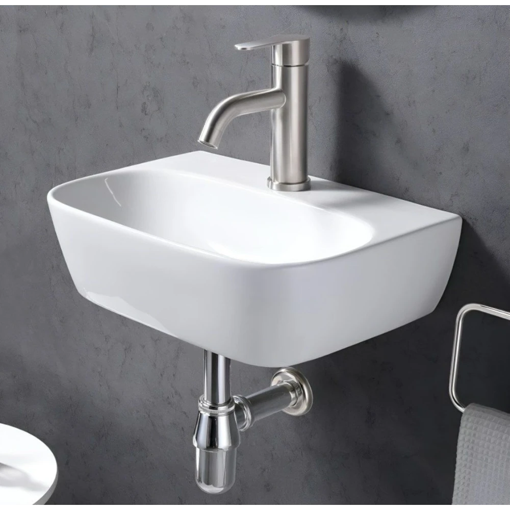 FOXX Ceramic Premium Wash basin for Home, Hotels (16x12x5)(White) (16x12x5) (DD2-White) Wall Hung Basin (White)