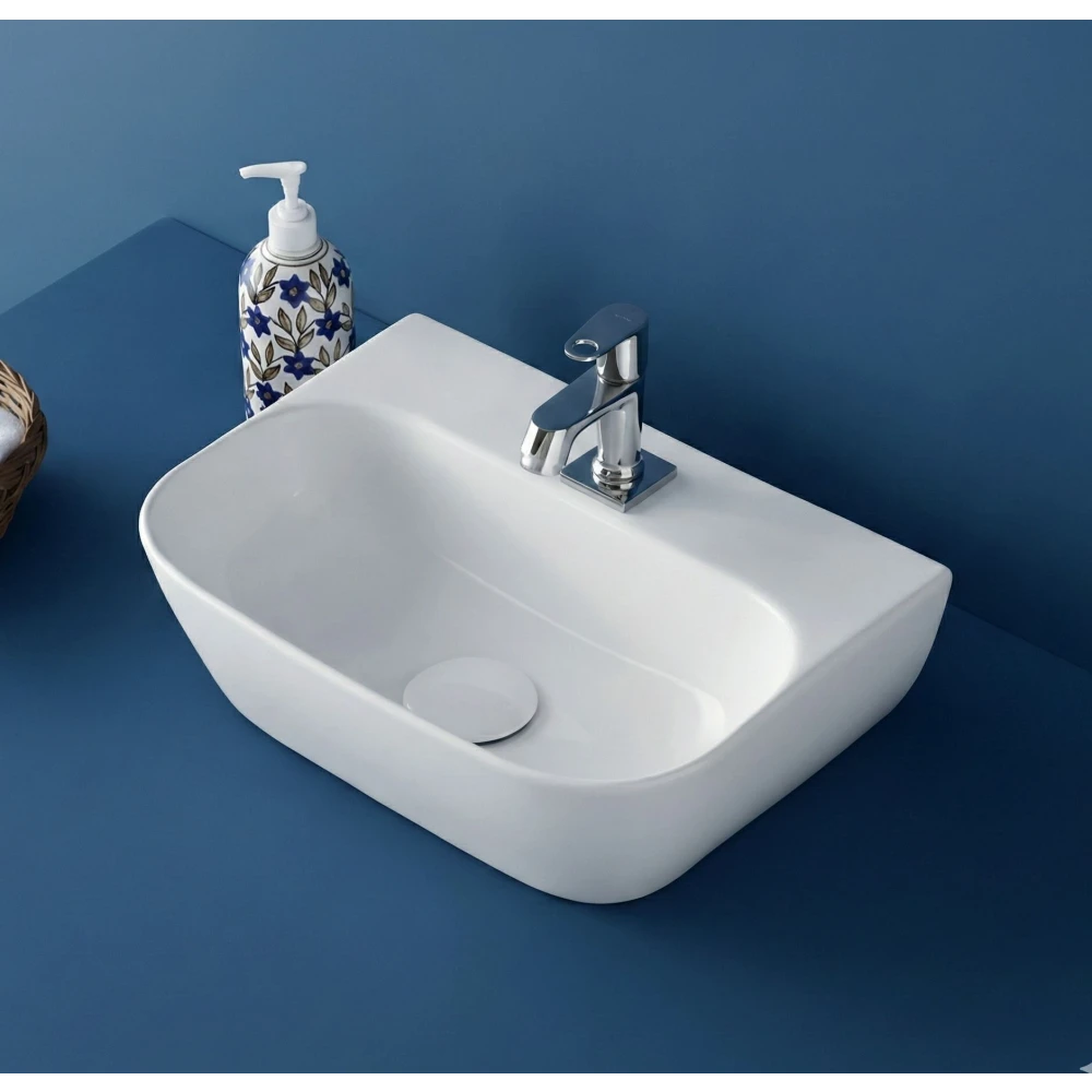 FOXX 2 in 1 Premium White Ceramic Wash Basin(High Quality White) (16x12x5) (16x12x5)(High Quality White) Table Top Basin (White)
