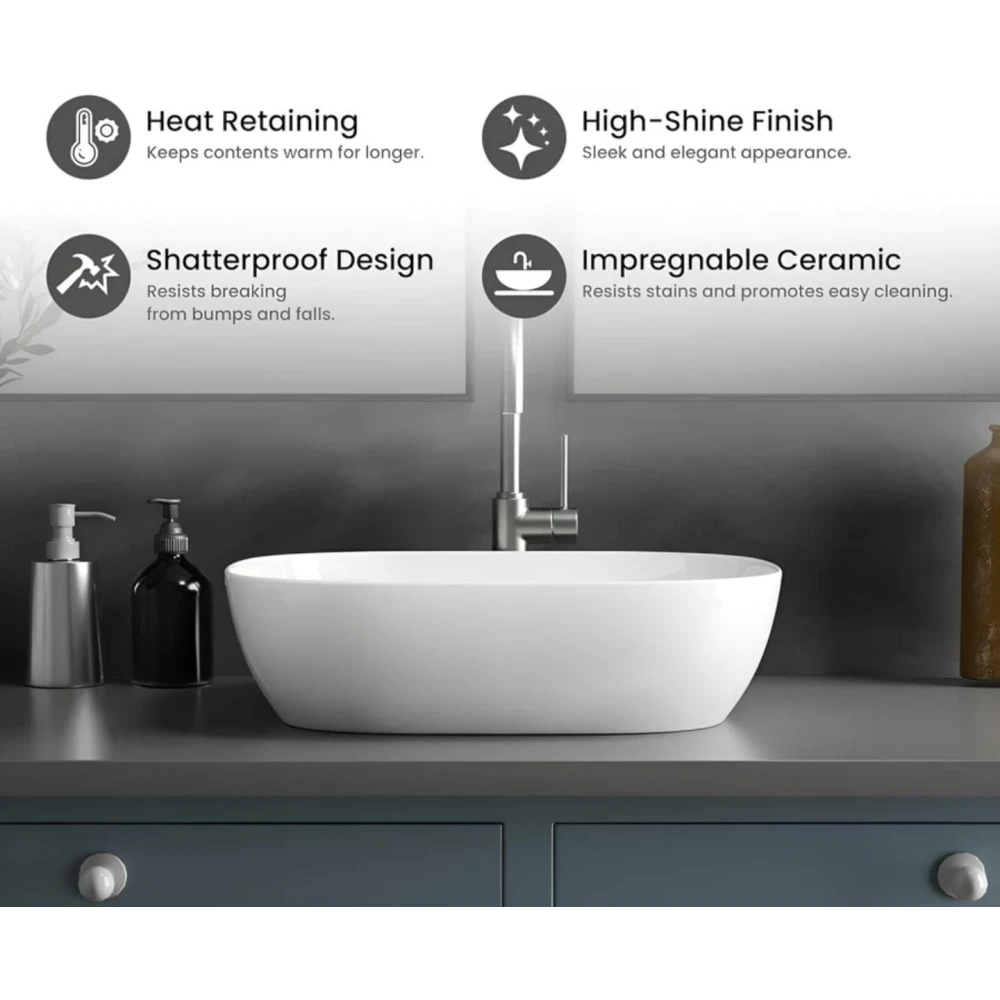 FOXX Ceramic Premium High Gloss White Wash basin for Bathroom, Hotels (18x13x5) (18x13x5) (High Gloss White) Top Mount (White)