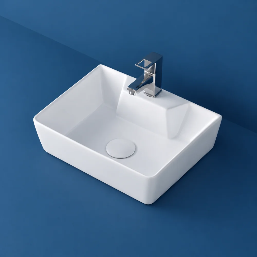 FOXX 2 in 1 Wall Mount & Table Top Ceramic Premium White Wash basin (M-White) (16x12x5) (Premium White) Table Top Basin (White)