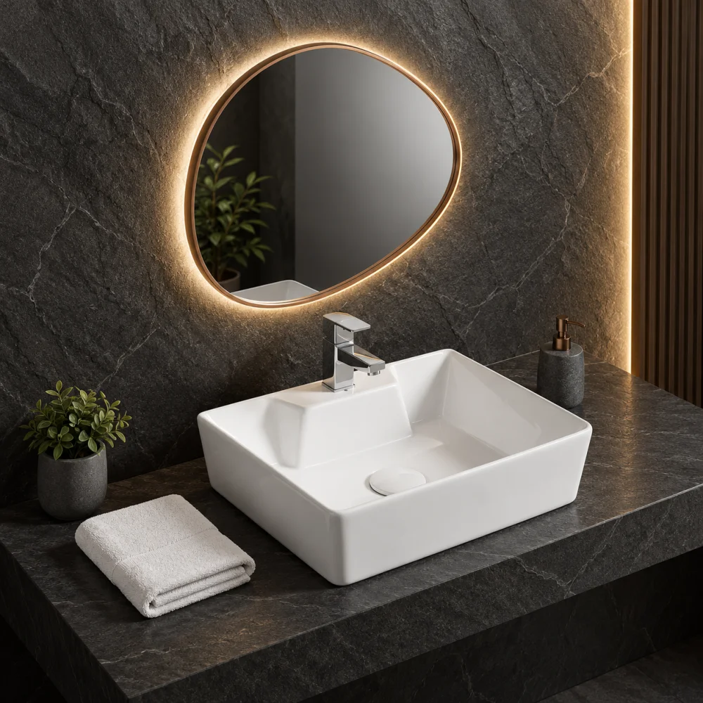 Foxx Sanitaryware 2 in 1 Wall Mount & Table Top Ceramic Premium Wash basin (M-White) (16x12x5) (White) Wall Hung Basin (White)