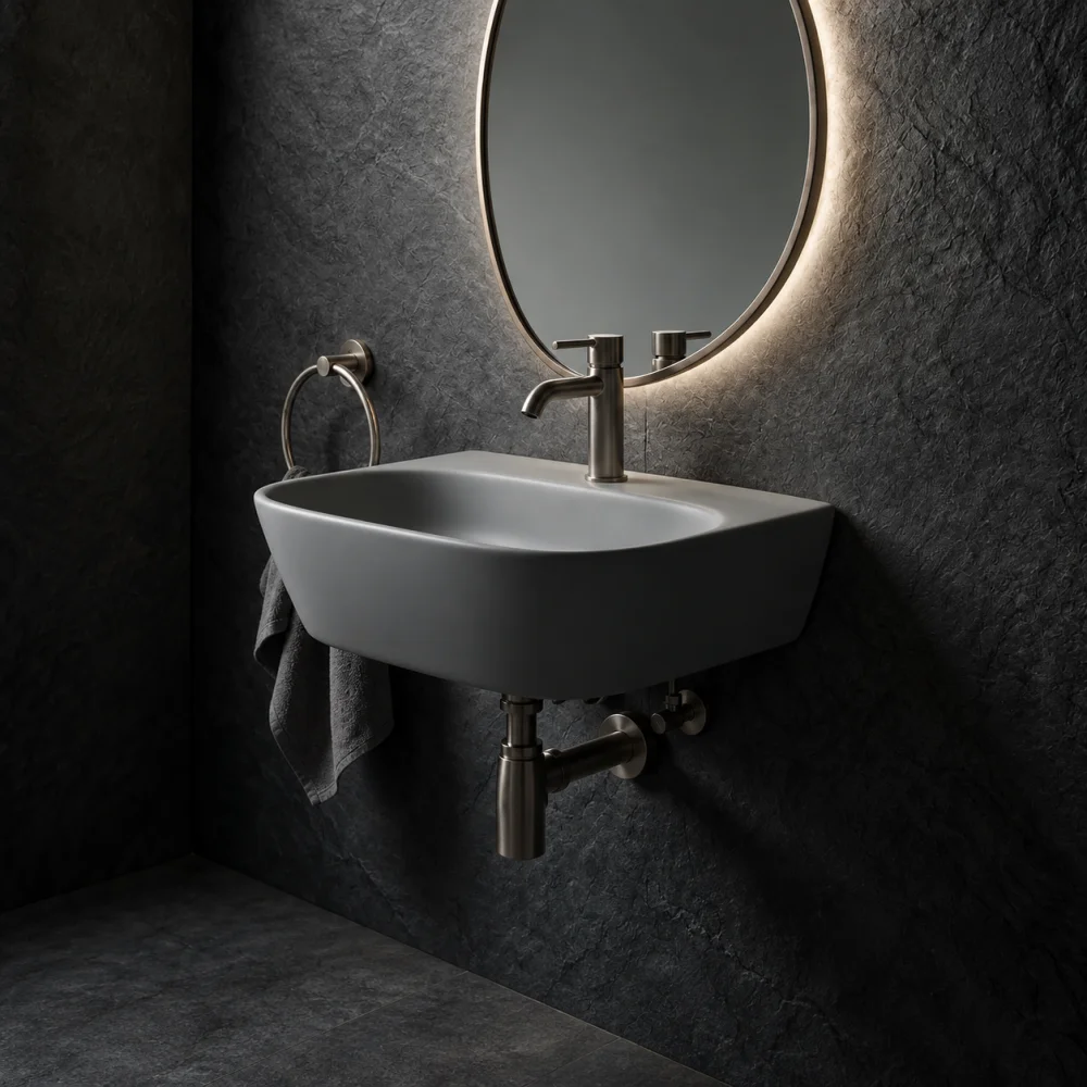 Foxx Sanitaryware 2 in 1 Wall Mount & Table Top Ceramic Premium Wash basin (Matt Grey) (16x12x5) (Grey Matt) Wall Hung Basin (Plain Grey Matt)