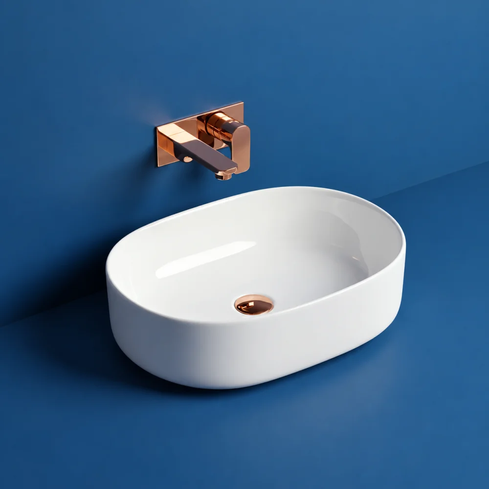 FOXX Ceramic Premium High Gloss White Wash basin for Bathroom, Hotels (19x13x5) (HR-Series) (Premium Plain White) Table Top Basin (White)