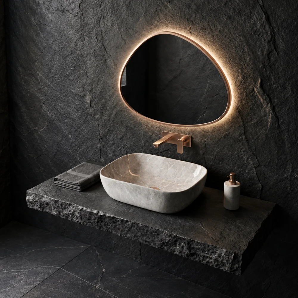 Foxx Sanitaryware Ceramic Premium Designer Wash basin for Home, Hotels (18x13x5)(M-13 New) (18x13x5) (M-13-New) Table Top Basin (Italian Grey Marble Design)