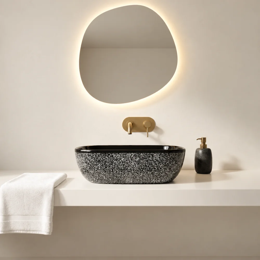 Foxx Sanitaryware Ceramic Premium Wash basin for Home, Hotels (18x13x5)(M-22) (18x13x5) Royal (M22) Table Top Basin (Midnight Granite)