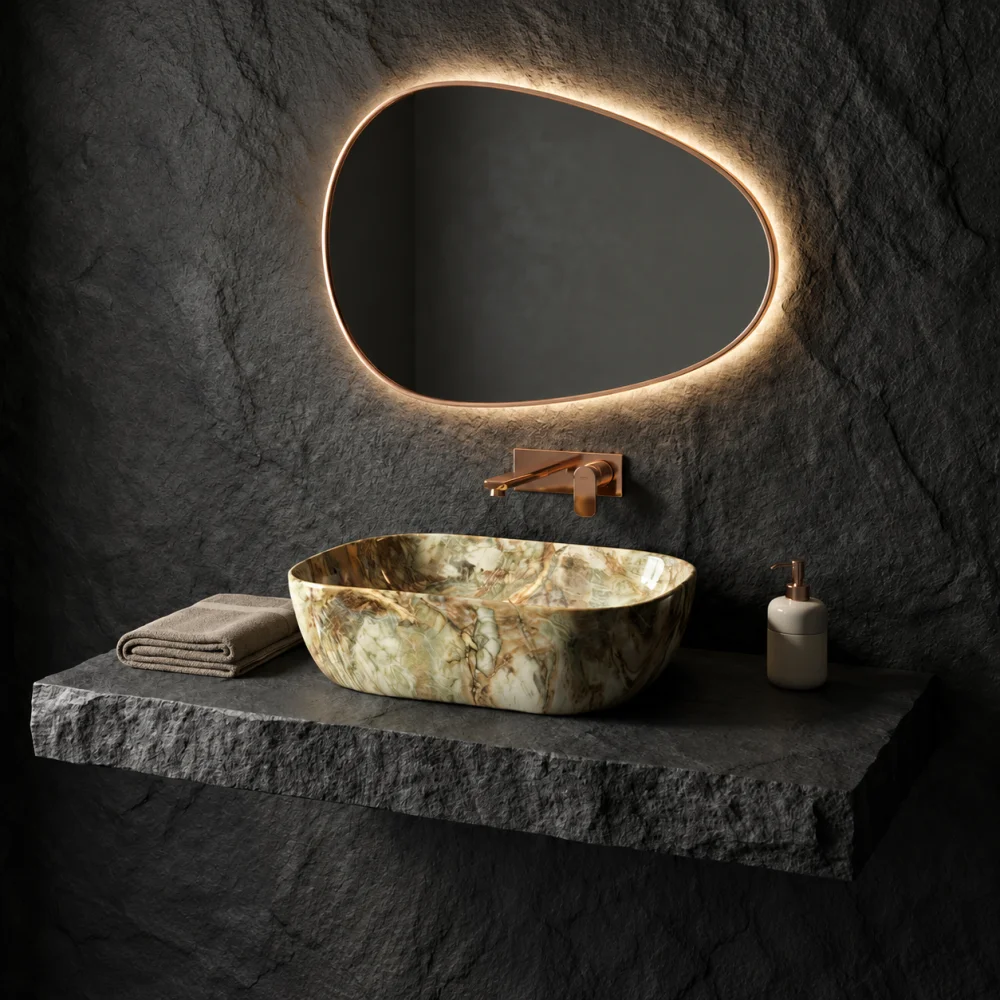 Foxx Sanitaryware Ceramic Premium Designer Wash basin for Home, Hotels (18x13x5)(M-43) (18x13x5) Royal (M43) Table Top Basin (Multicolor Marble Design)