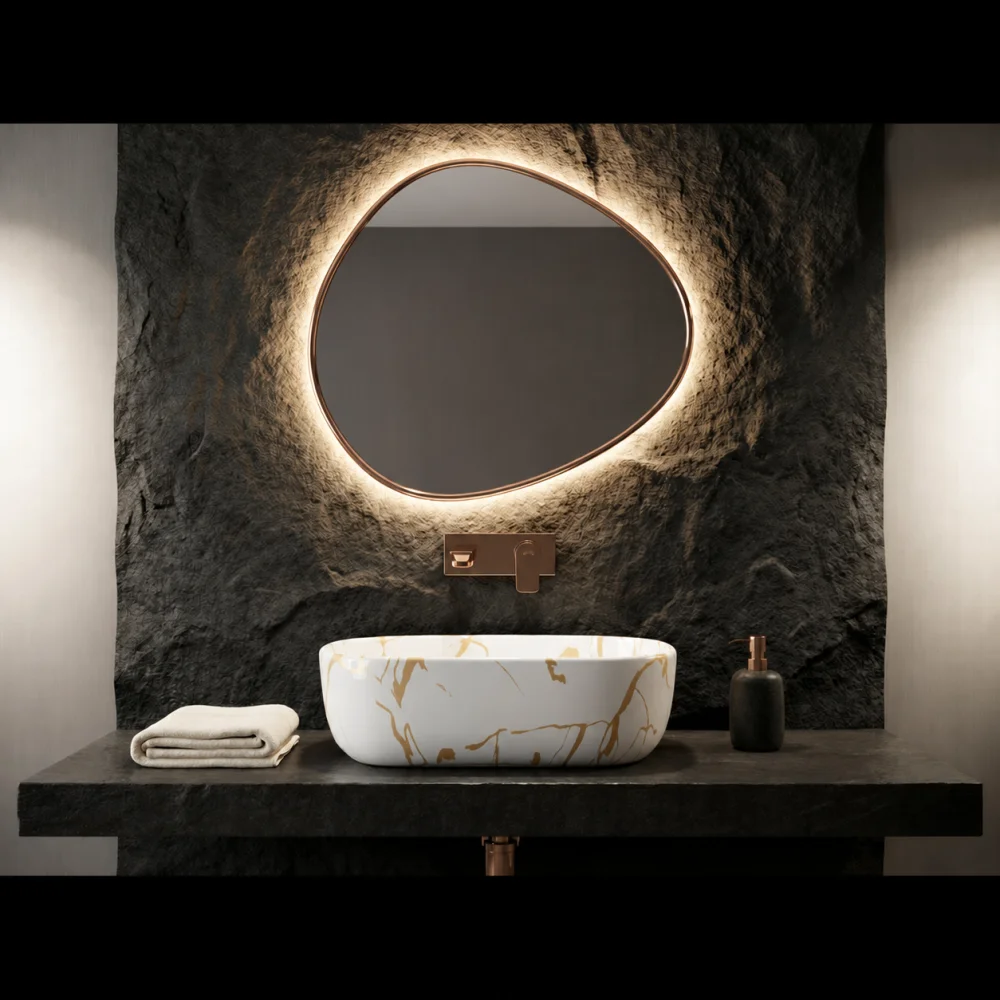 Foxx Sanitaryware Ceramic Premium Designer Wash basin for Home, Hotels (18x13x5)(M-51) (18x13x5) Royal (M51) Table Top Basin (White & Golden Line Design)
