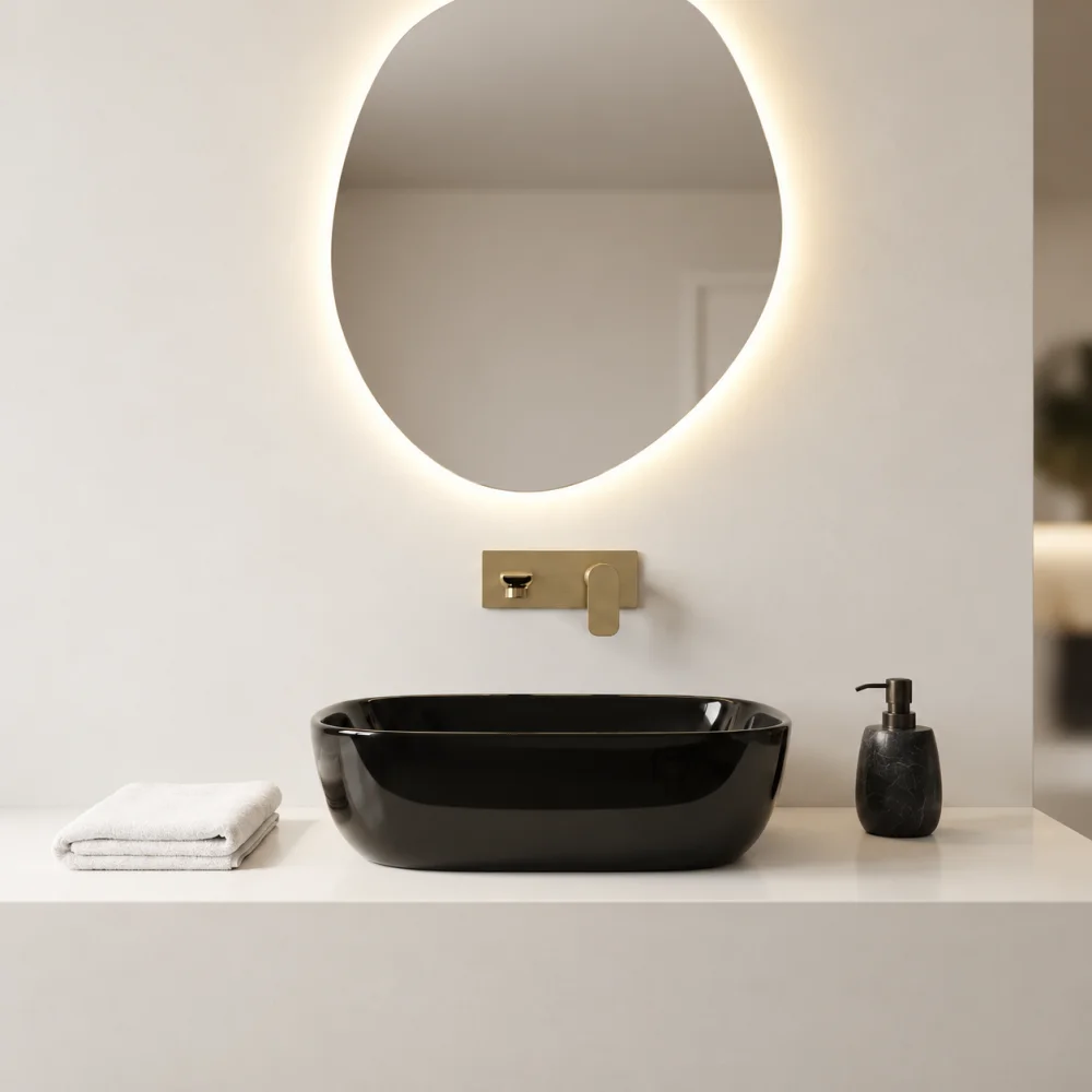 Foxx Sanitaryware Ceramic Premium Wash basin for Home, Hotels (18x13x5)(Black Glossy) (18x13x5) Royal (Black Glossy) Table Top Basin (Piano Black)