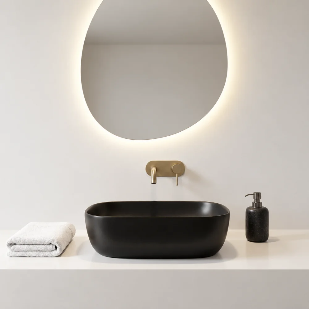 Foxx Sanitaryware Ceramic Premium Wash basin for Home, Hotels (18x13x5)(Black Matt) (18x13x5) Royal (Black Matt) Table Top Basin (Carbon Matte)