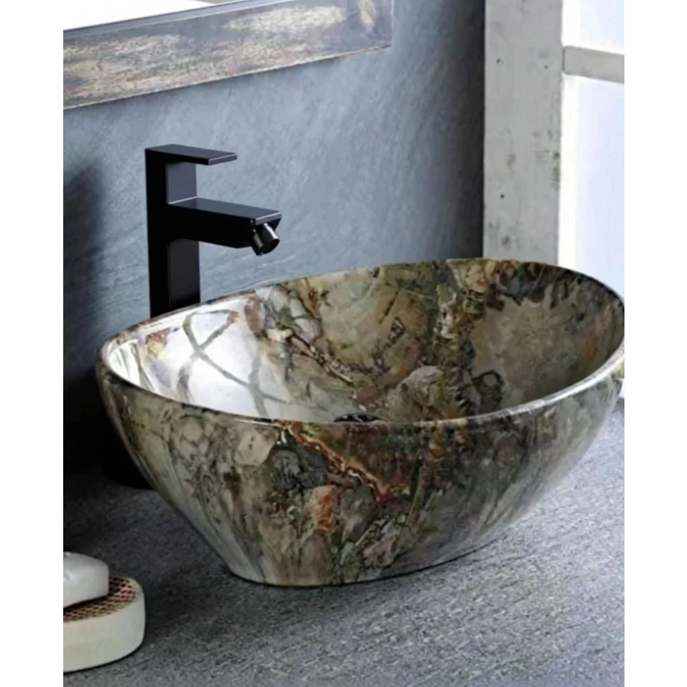 Foxx Sanitaryware Ceramic Designer Premium Wash basin for Home, Hotels (16x13x5)(M-43) (17x13x5) M43 Table Top Basin (Marble Design)