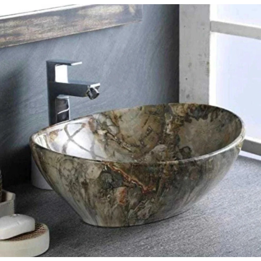 Foxx Sanitaryware Ceramic Designer Premium Wash basin for Home, Hotels (16x13x5)(M-43) (17x13x5) M43 Table Top Basin (Marble Design)