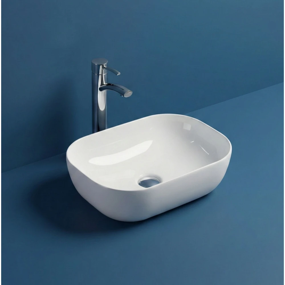 FOXX Ceramic Premium High Gloss White Wash basin for Bathroom, Hotels (18x13x5) (18x13x5) (High Gloss White) Top Mount (White)
