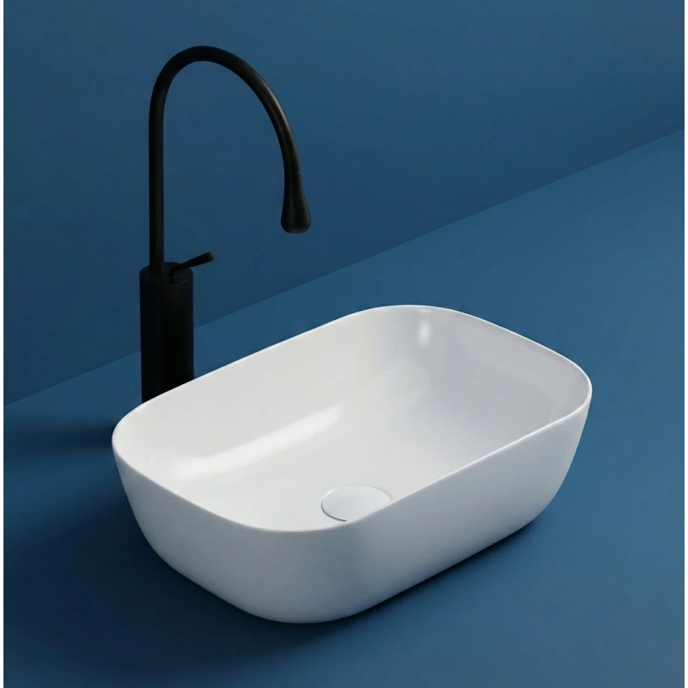 FOXX Ceramic Premium High Gloss White Wash basin for Bathroom, Hotels (18x13x5) (18x13x5) (High Gloss White) Top Mount (White)