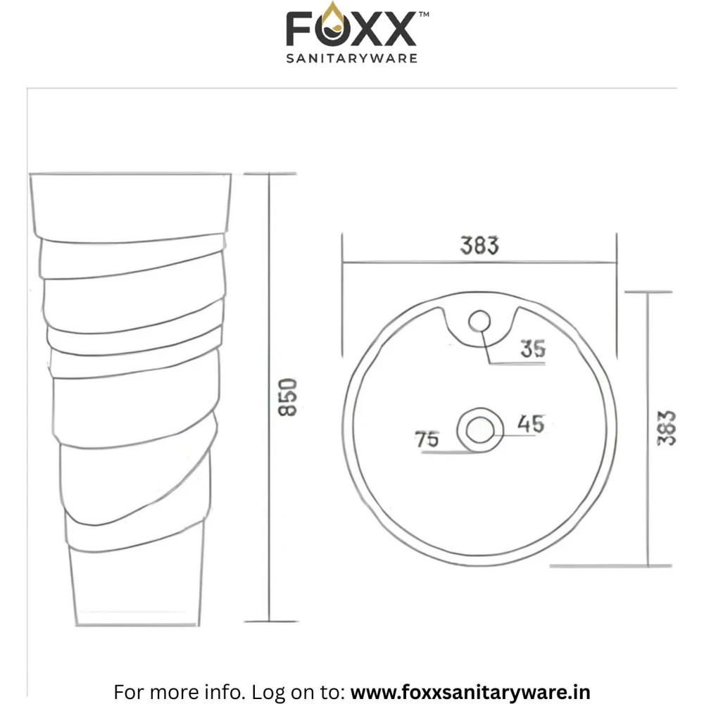 Foxx Sanitaryware Ceramic Premium Designer Pedestal Wash basin for Home, Hotels (M-01) Ice-Cream Cone Pedestal (M-01) Pedestal Basin (White & Golden Marble Design)