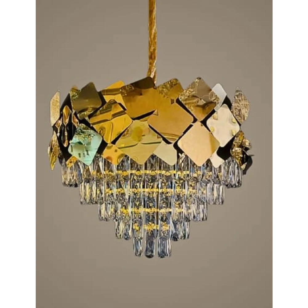Tryka® Chandelier-Crystal Jhoomar, Modern Crystal Chandeliers Gold 5-Tier Round Crystal Chandelier Colors.3 Color,Rose Gold,Led Plate Included 600MM