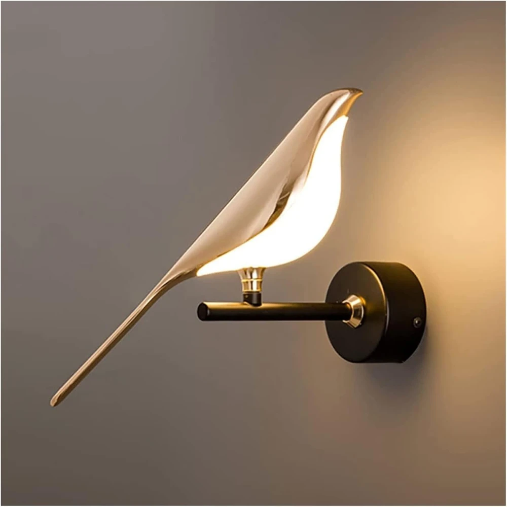 Tryka® Modern Bird Wall Sconce Light, 33 cm Gold Metal, Black Base, LED Wall Lamp