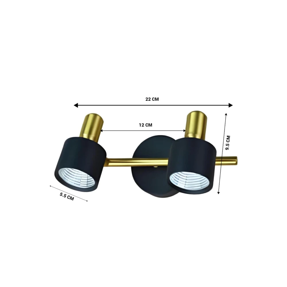 Tryka® Modern Track Light with 2 Adjustable Heads, 3-in-1 Colour Changing LED, 22 cm Length, Black and Gold Pack of 1.