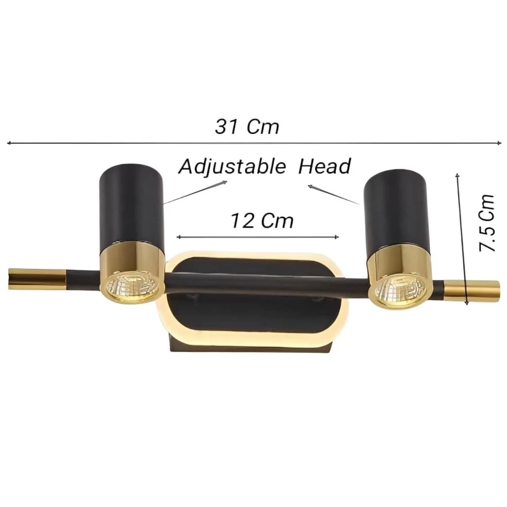 Tryka® Modern Wall Light Fixture, Black and Gold, 31 cm Width, Dual Adjustable Spotlights 3 in 1 Pack of 1.
