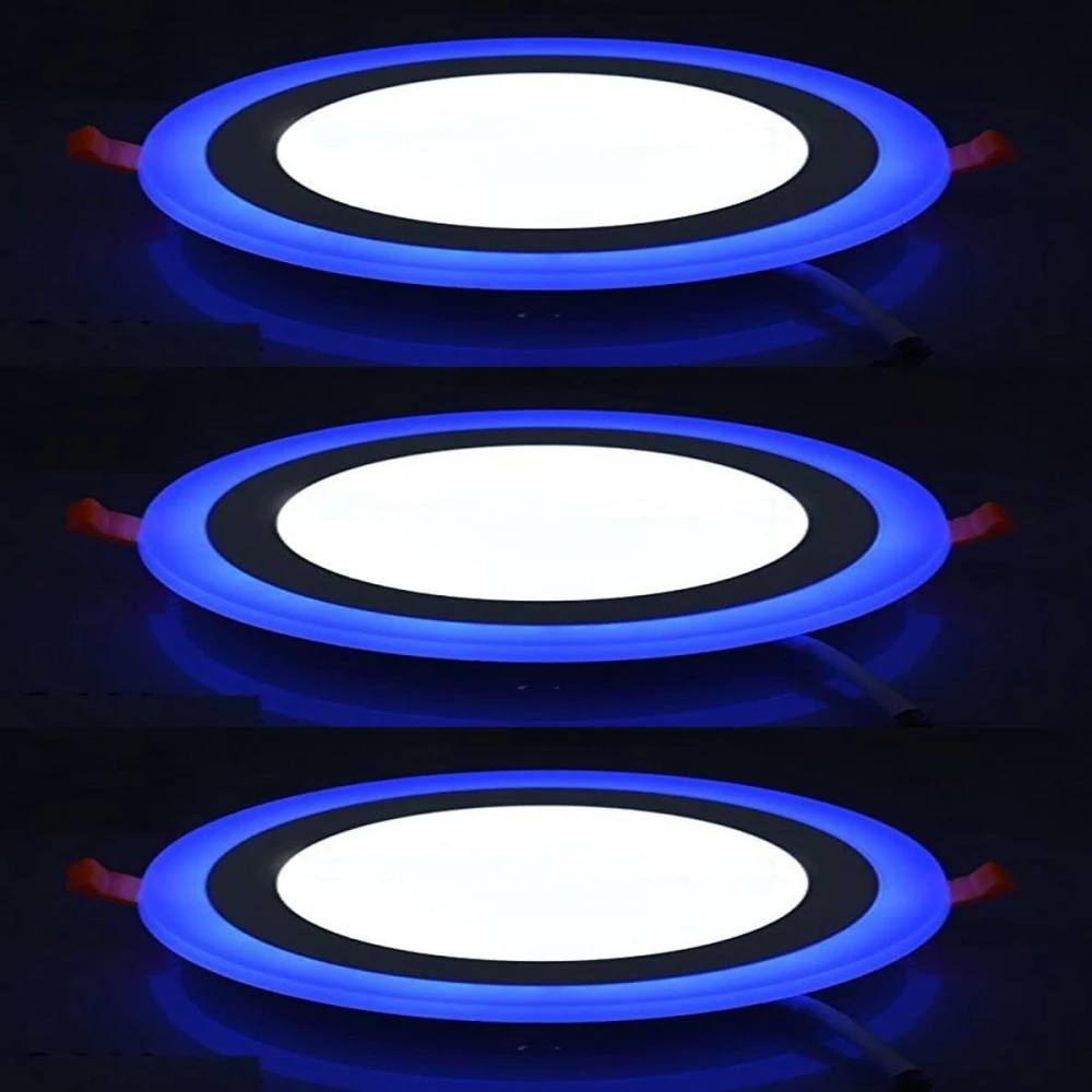 Tryka® 12 watt (6+3) LED Round Panel Light Ceiling POP Down Indoor Light LED 3D Effect Lighting (Double Color) Blue & White pack of 3