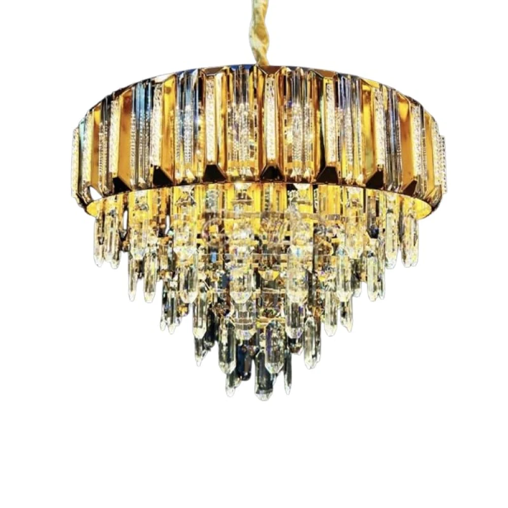 Tryka® Luxury Crystal Chandelier, 3-Tier Gold Finish, Modern Pendant Ceiling Light for Living Room 600MM-24 Inches.